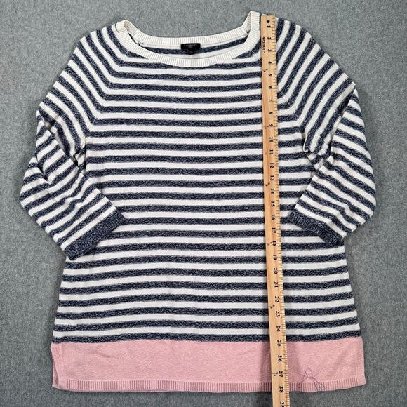 Talbots Striped Pullover Sweater Womens 1X Navy Blue/Pink 3/4 Sleeve Linen Blend - Picture 5 of 8